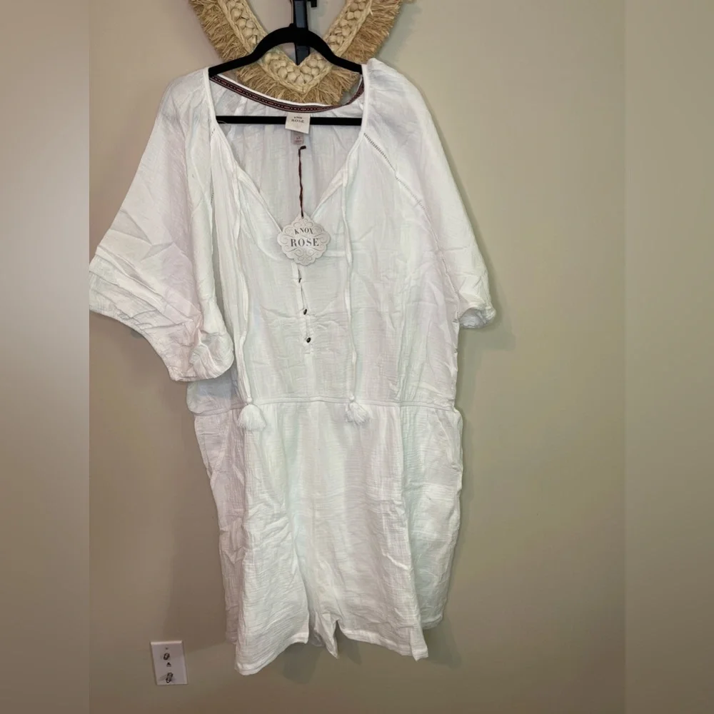 NWT 4X Knox Rose Women's Short Sleeve Gauze Romper White - Picture 1 of 8